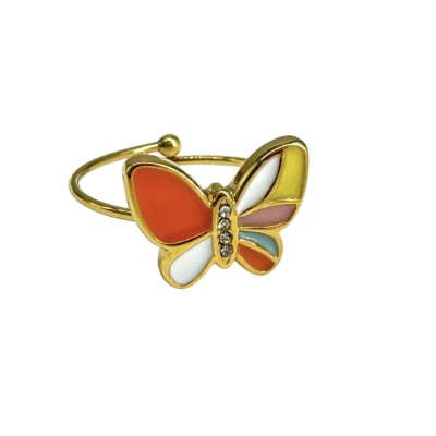 Anillo mariposa esmaltado colorido con diseño elegante y ajustable