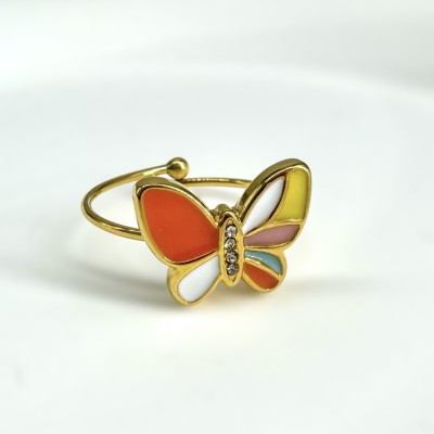 Anillo mariposa esmaltado multicolor ajustable