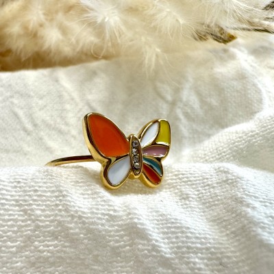 Anillo mariposa esmaltado multicolor ajustable con circonitas brillantes