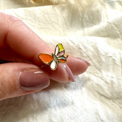 Anillo mariposa esmaltado multicolor ajustable