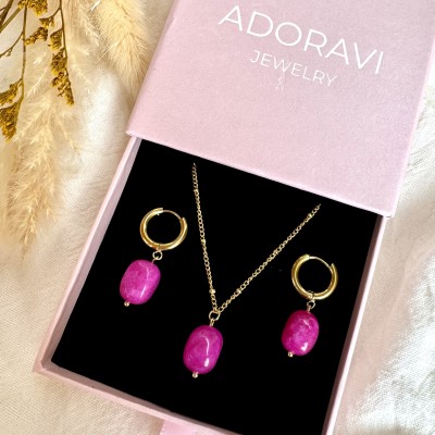 Pendientes de aro con piedra natural y baño de oro