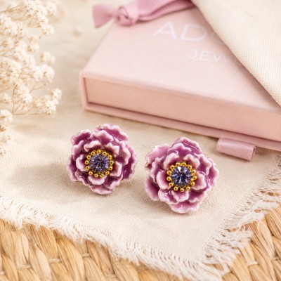Pendientes Peonia Amatista