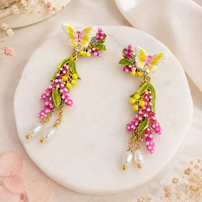 Pendientes Mariposa y Flores Esmaltadas