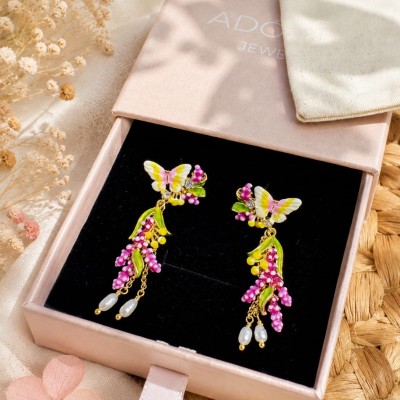 Pendientes Mariposa y Flores Esmaltadas