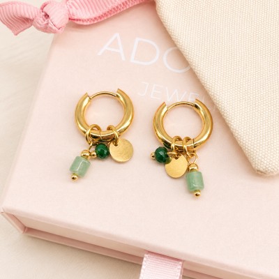 Pendientes de acero inoxidable con aventurina verde sobre caja de regalo AdoraV