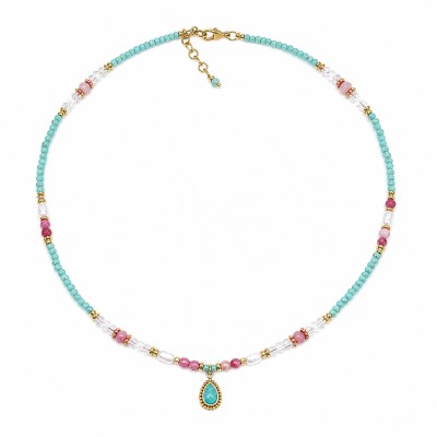 Collar Aura Turquesa con turquesa, rodonita y perla natural en acero inoxidable