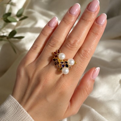 Anillo Flores y Perlas