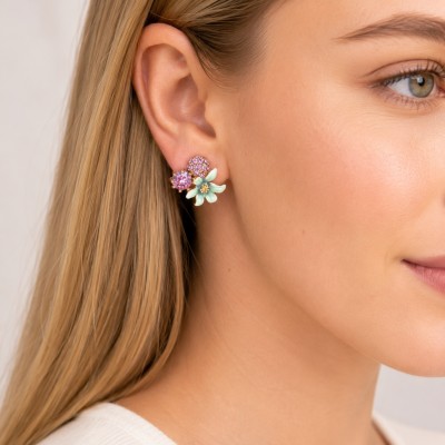 pendientes florales azules con circonitas mujer