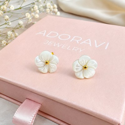Pendientes flor minimalistas de nácar natural resistentes al agua