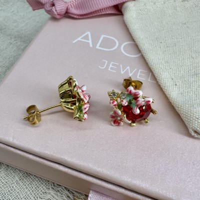 Pendientes Flor Rubi Esmaltados con Plata 925 y Baño de Oro