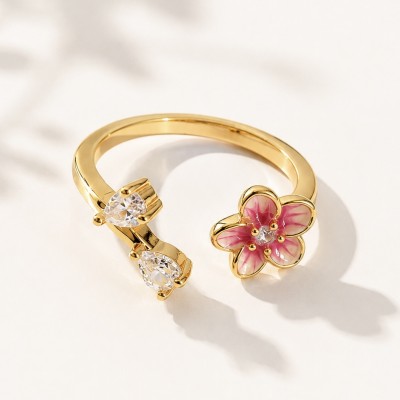 Anillo Flor Silvestre Ajustable con Cristales