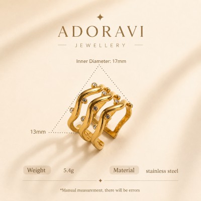 Anillo Ondas Doradas Ajustable con Circonitas