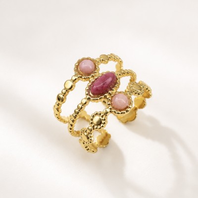 Anillo Triple Cuarzo Rosa