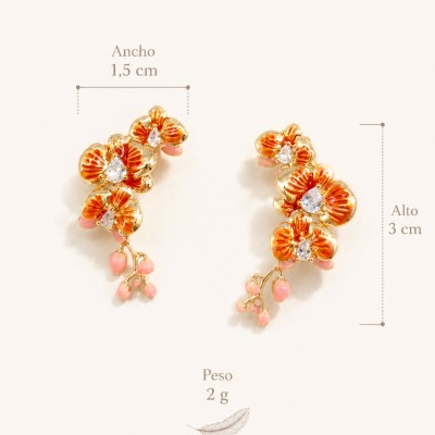 Pendientes de flores rojas pintadas a mano de 2 cm de alto y 1,8 cm de ancho