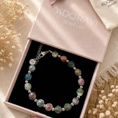Pulsera de piedras naturales en caja de regalo AdoraVi Jewelry acabado plata