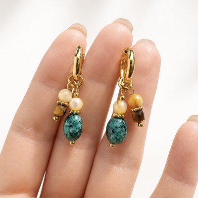 Pendientes Aura Tierra | Acero inoxidable dorado con piedras naturales