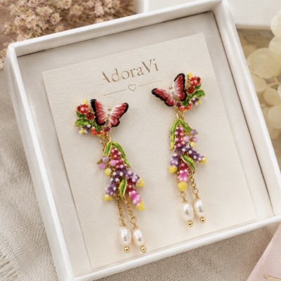 Pendientes Mariposa y Flores Esmaltadas
